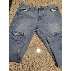 Wrangler Jeans Mens 42x30 Relaxed Fit Carpenter Light Wash Denim Knee Patch Blue